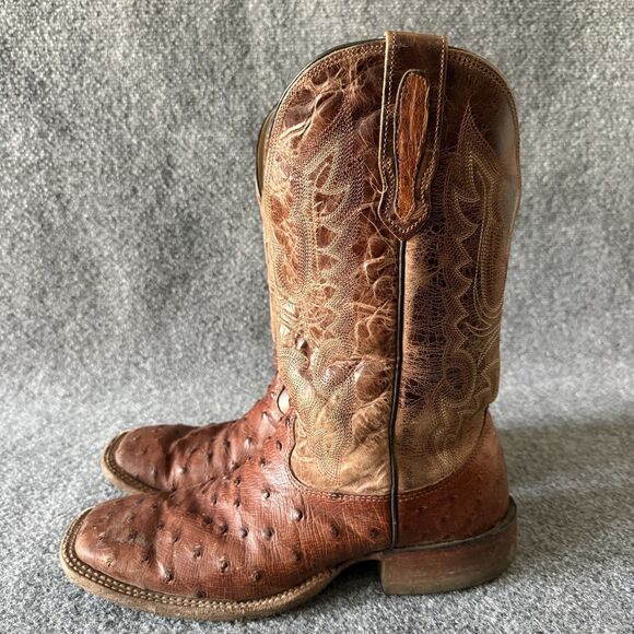 Cavenders Mens Rustic Cognac Ostrich Print Square Toe Western Cowboy Boots 9.5 D main image 7